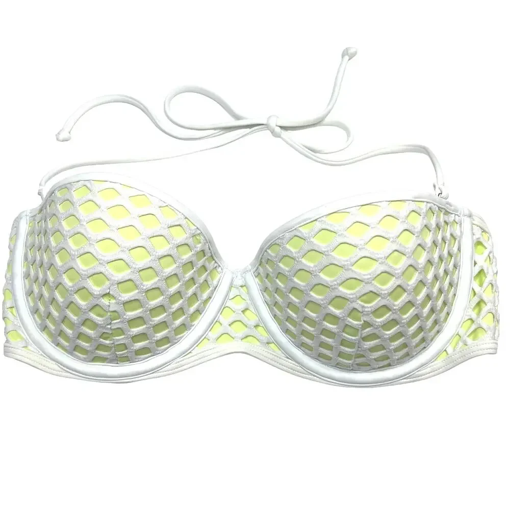 Victoria's Secret Swim Size 32D White and Green Mesh Bikini Halter Top